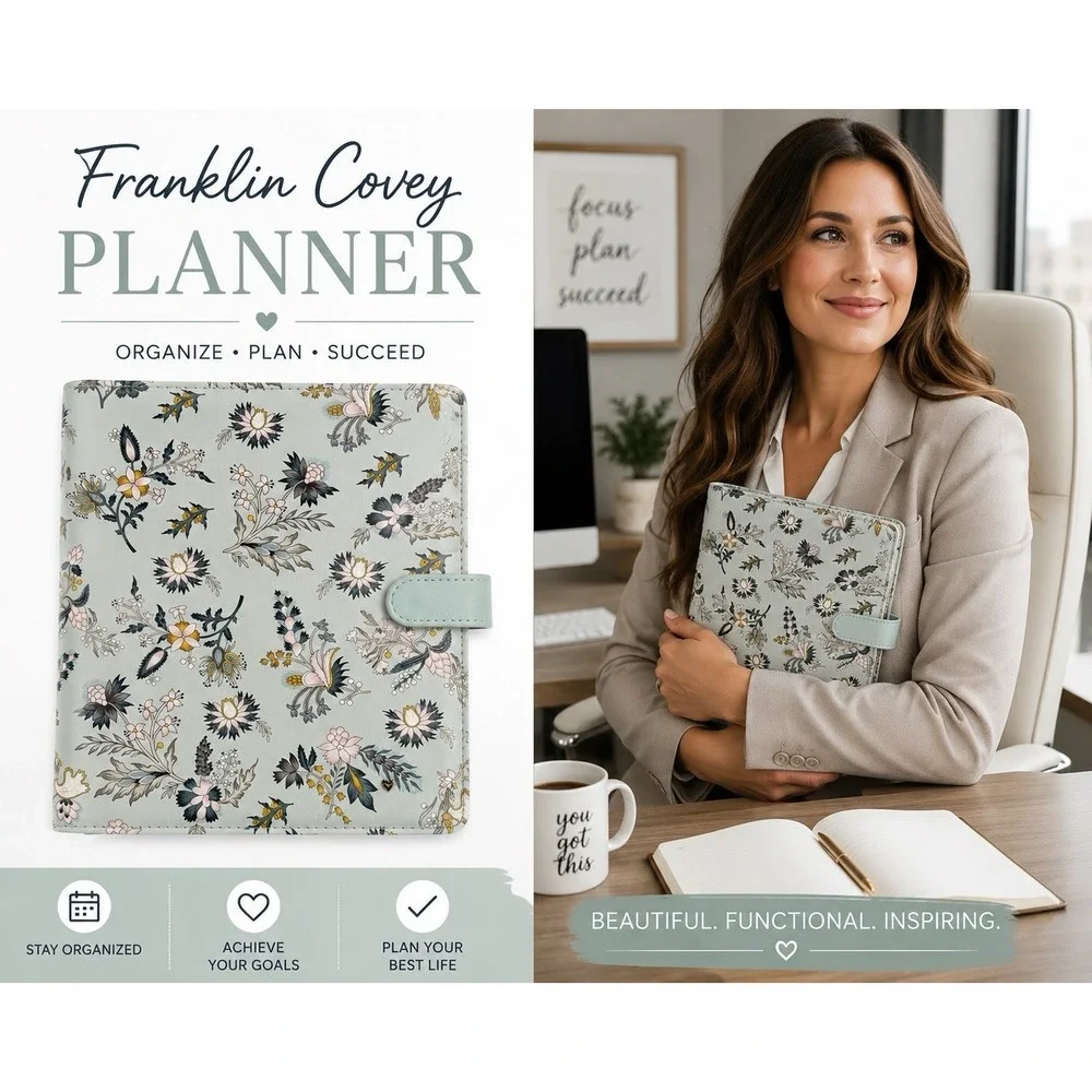 FranklinCovey Planner Love Wild Asparagus Floral Binder Organizer Blue HTF Rare
